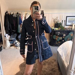 MOSCHINO denim jacket dress with pink piping